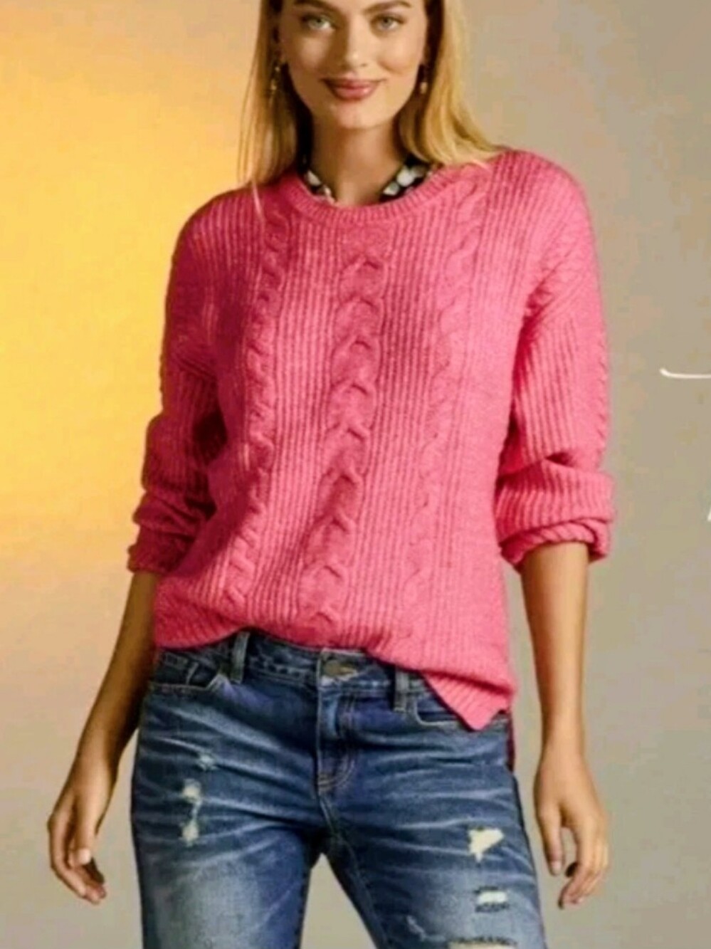 Cabi Elsa Pullover Cableknit 4245 Crewneck Sweater Barbiecore Academic Old-money